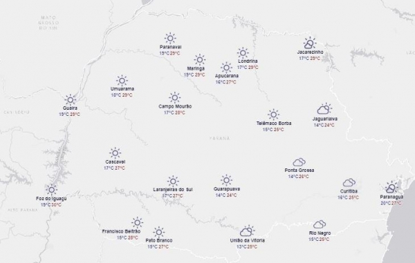 Segunda-feira é de clima agradável em todo Paraná (Foto: Simepar )