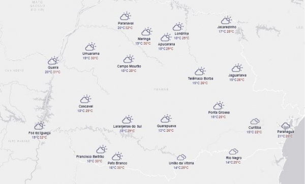 Paraná terá sol em praticamente todo o estado nesta quarta-feira (Foto: Simepar )