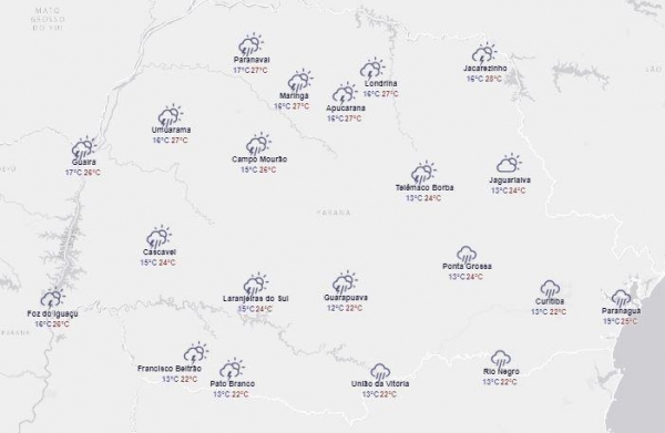 Previsão é de chuva em boa parte do Paraná nesta quarta-feira (Foto: Simepar )