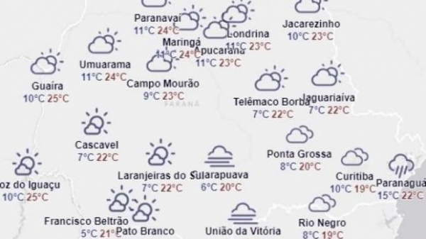 Para Nova Santa Rosa a temperatura máxima chega a 25°C. (Foto; Simepar)