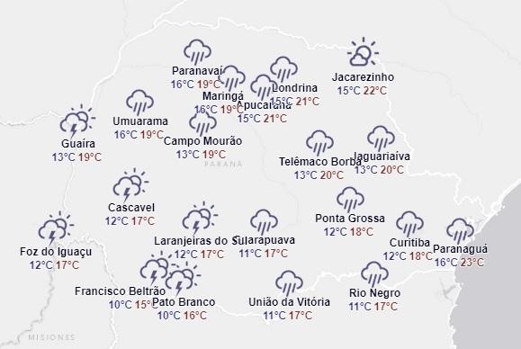 Em Nova Santa Rosa a temperatura máxima hoje chega ao 19°C. (Foto: Simepar)
