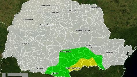 No alerta emitido pelo Simepar ainda não há previsão de geada na região oeste. (Foto: Simepar)