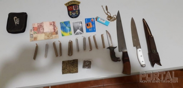 Todo material e droga apreendidos foram encaminhado para a Delegacia. (Foto: PM)