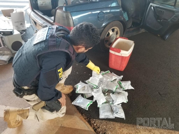 A carga, trazida ilegalmente do Paraguai, estava dentro de um automóvel GM/Monza. (Fotos: PRF)