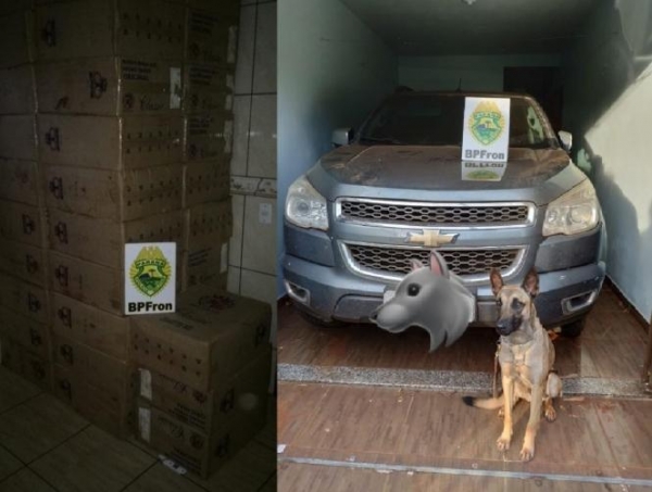Os cigarros e a camionete foram entregues na receita federal em Guaíra.(Foto: BPFron)
