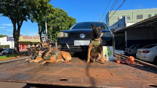 Policiais militares do Pelotão de Operações com Cães do BPFRON localizaram o veículo abandonado na PR 467.Foto: BPFron.