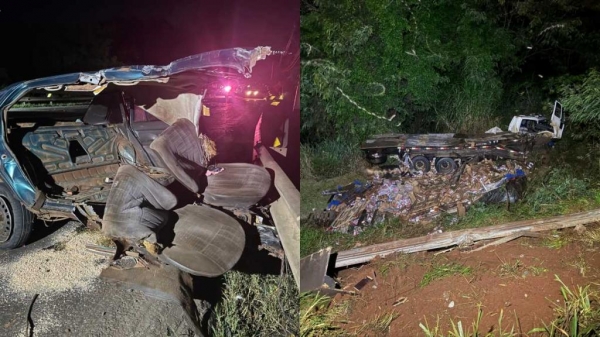 Impacto da colisão foi tão forte que destruiu veículos na PR-4440. Foto: Eliandro Paiva/RICtv Londrina.