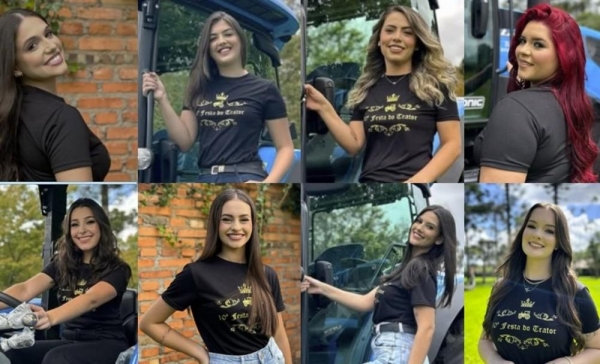 As oito candidatas a rainha da 10ª Festa do Trator — Foto: Daiara Damasceno/Thaís Weber/Divulgação