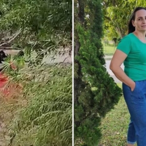Mulher encontrada morta em carro arrastado por correnteza no RS — Foto: Montagem: Divulgação/Bombeiros voluntários de Candelária e Arquivo Pessoal