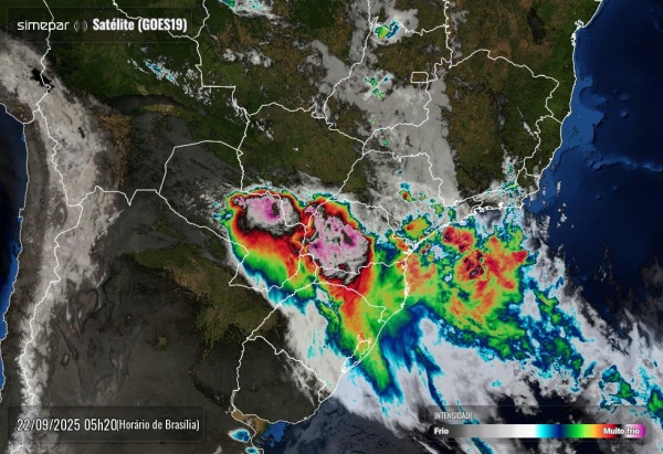 Imagem do Satélite Goes 19 atualizada as 5h40 de hoje. Foto: Simepar.