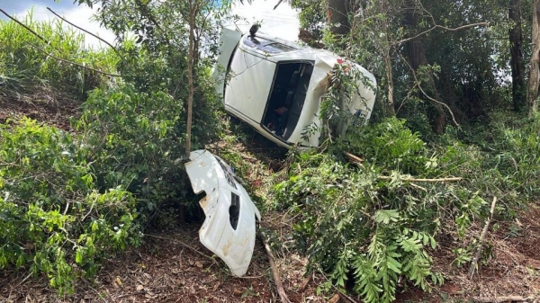 O veículo capotou e atingiu uma árvore. Foto: Catve.